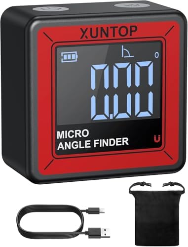 XUNTOP Small Digital Angle Finder with Bottom Strong Magnetic 4 * 90° Angle Gauge with AV Display Rechargeable Inclinometer Level Box for Woodworking Table Saw Knife Sharpening Machinery Repair