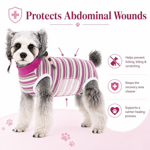 Image of Dog Surgery Recovery Suits, Sleeveless Dog Recovery Suit Female, E-Collar & Cone Alternative Surgical Suit for Small and Medium Dogs After Surgery, Striped Dog Onesie Pajamas