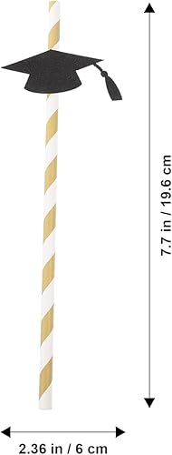 Miniatura 6 de BESTOYARD Pajitas de papel con tapa de graduación 2023, pajitas decorativas a rayas, paquete de 12 (negro)