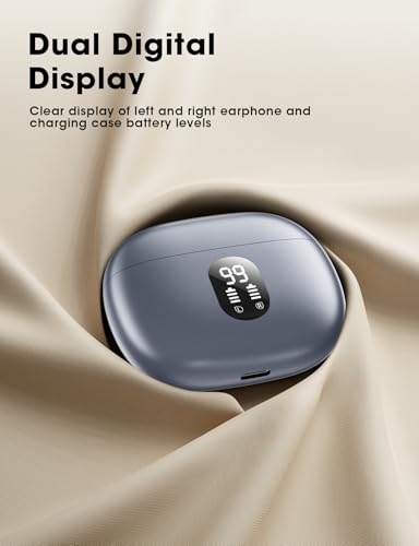 Image of Wireless Earbuds Bluetooth 5.3 Ear Buds, Hi-Fi Stereo Bass Ear Buds with 48H Playtime & LED Display, Lightweight in-Ear Headphones with Mic, IPX7 Waterproof, Touch Control for iPhone SilverPurple