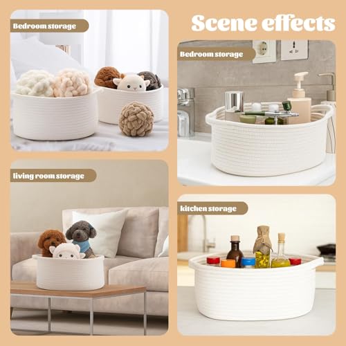 Geschenkkorb Leer, Geflochtener Korb Weiß mit Griff, Rundes Geschenkkorb Baby für Geschenke und Aufbewahrung, Geschenke Korb Organizer für Kinderzimmer Und Wohnbereich