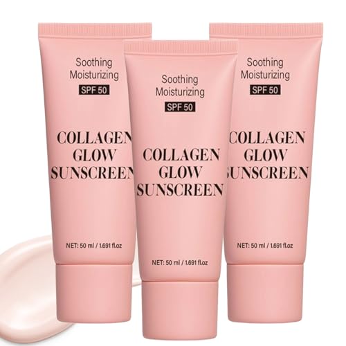 Collagen Face Sunscreen SPF 50, Moisturizing Sunscreen for Women, No Cast sunscreen with Hydrating Formula, Travel Size Facial Sunscreen for Sensitive Skin (3pc)