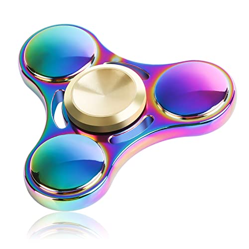 Coolden Fidget Spinner Toy EDC Jouet Hand Fidget Toy Durable High Speed Stainless Steel Bearing 2-5 Min Spins Brass Material Hand Spinner Tri Finger Gyro Anxiety Stress Relief Toys pour Focus-Coloré