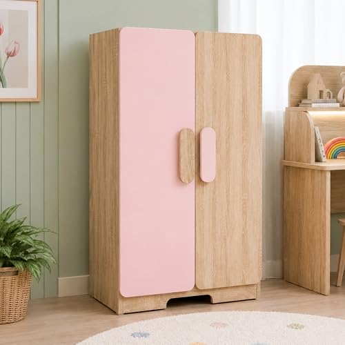 Image of Alex Daisy Romania Kids 2 Door Wardrobe for 3-12 Years| Non-Toxic Safe Material | Soft Coated Premium Finish | Engineered Wood Kids Bedroom Storage Cupboard (Pink, Medium)