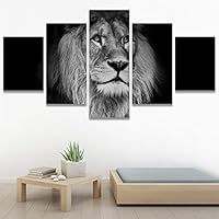 SIGNWIN 5 Panel Canvas Wall Art Modern Art Animals Dramatic Farmhouse/Country Lion Multicolor Photography Tiger for Home Decorations Ready to Hang - 60