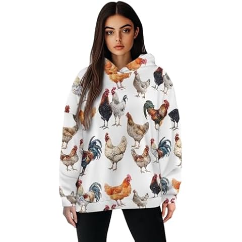 FANCOSAN Retro Womens Oversized Hoodies Sweatshirt Chicken Rooster Print Long Sleeve Casual Hooded Pullovers Fall Outfits-S Cover