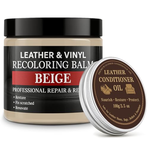 Laxmorph Läderfärgåterställare, läderåterfärgningsbalsam, repborttagare, läderfärg, läderfärg med läderbalsam, läderreparationssats för möbler soffor bilsätesskor, beige