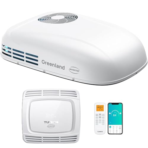 Image of TURBRO Inverter 13.5K BTU RV Air Conditioner with Cooling and Heat Pump | Non-Ducted Low-Profile Rooftop Unit, Quiet Operation, WiFi & Remote Control, LED Atmosphere Light, White