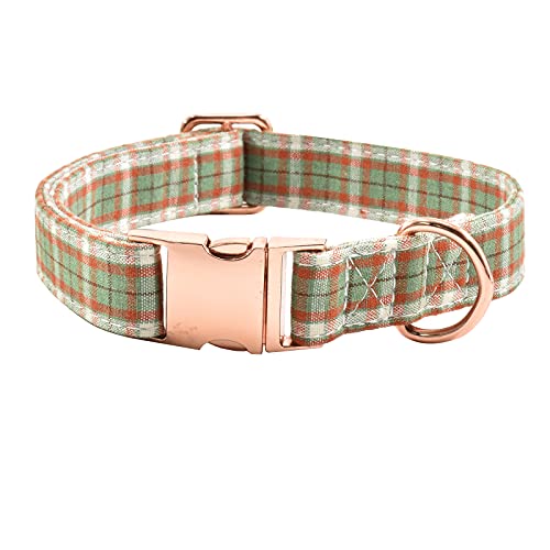 Classic Plaid Dog Collar Metal Buckle, Cute Adjustable Soft Dog Collar Durable Small Medium Large Dogs (Green, S(10-14in))