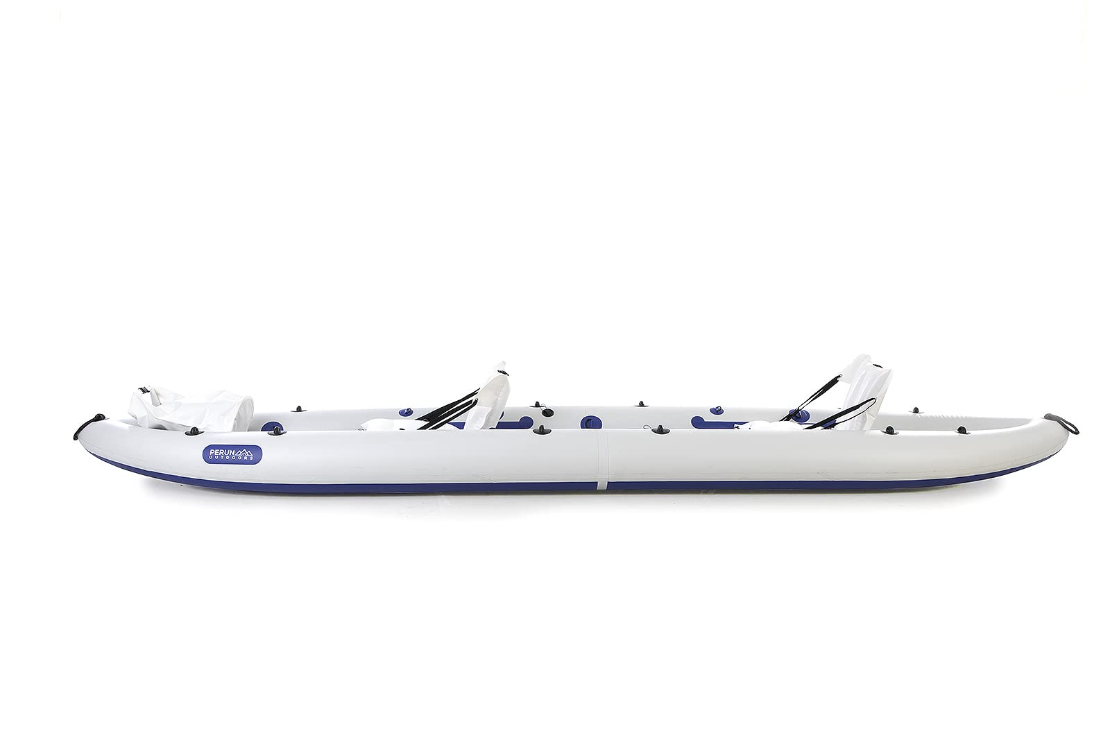 Perun Outdoors LB-450K 2 Person Durable PVC Inflatable Kayak Boat Sport 450cm (14'9' ') with Foot Air Pump and Carry Bag, Light Gray + Blue (LB-450UV)