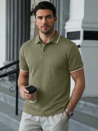 Image of JMIERR Mens Casual Polo Shirt Short Sleeve Vacation Button Summer Beach Knit Stretchy Golf Shirts