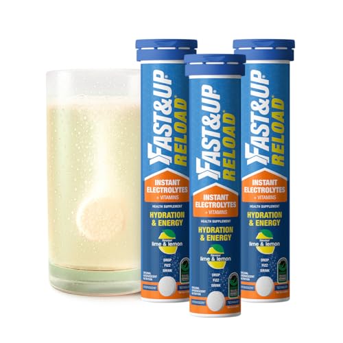 Image of Fast&Up Reload (15 Litres) Low Sugar energy drink for Instant Hydration- 20 Effervescent Tablets with all 5 Essential Electrolytes + Added Vitamins -Certified Electrolytes Drink- Lime and Lemon flavour Pack of 3
