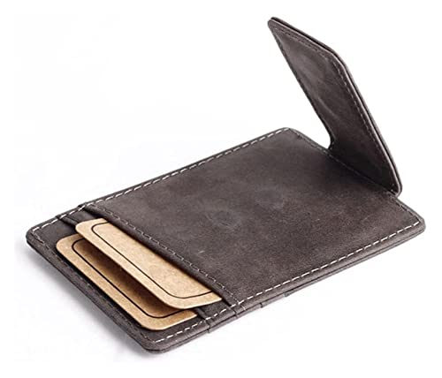 Vintage Leather Slim Money Clip Wallet Small Credit Card Purse with Coin Bag Thin Pocket Clamp Cash Holder (Black)4