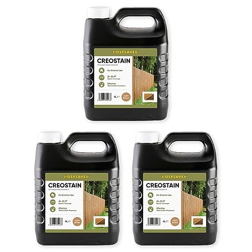 Postsaver Creostain Creocote Oil-Based Wood Treatment | Creosote Substitute | Wood Stain and Preserver | Ideal for Fence & Shed Treatment | Low VOC | 12 litres (Light Brown)