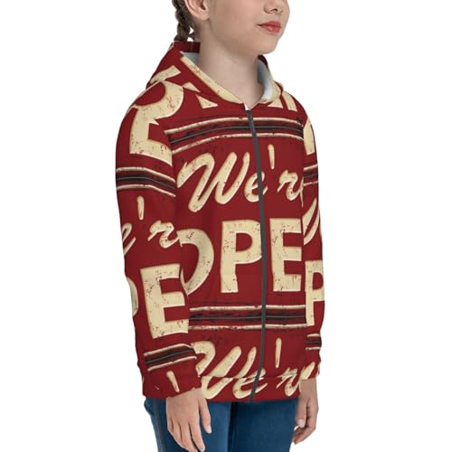 We Open Red Retro Kid Hoodies Boys Zip Up Sweatshirts Girls Pullover with Pocket4