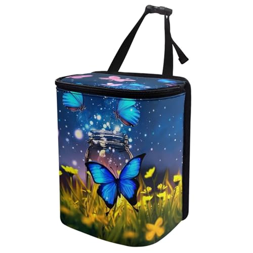 Image of Butterfly Hanging Car Trash Bin Butterfly Car Interior Storage Accessories Portable Leak-Poof Vehicle Garbage Cans Mini Car Trash Cans for Front Back Seat Blue Butterfly