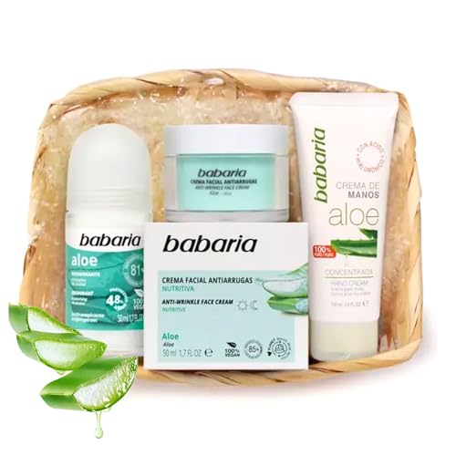 Babaria - Pack De 3 Productos Aloe Vera | Crema Antiarrugas Mujer Y Crema Antiarrugas Hombre 50ml | Desodorante Hombre Y Desodorante Mujer 50ml | Crema De Manos Con Aloe Vera 75ml