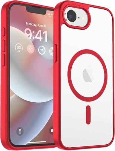Image of DIZORO Compatible iPhone 17e / iPhone 16e Case,Compatible with MagSafe, Non Yellow Military-Grade Drop Protection & Hard PC Back Cover Slim Transparent Anti-Scratch Shockproof Phone Case - Red