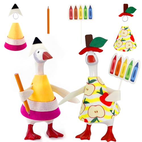 YGEINIT 7 Inch Desk Goose Outfits Back to School Desk Goose Clothes with Pencil Back to School Decor for Goose Statues Classroom and Home First Day of School Party Supplies