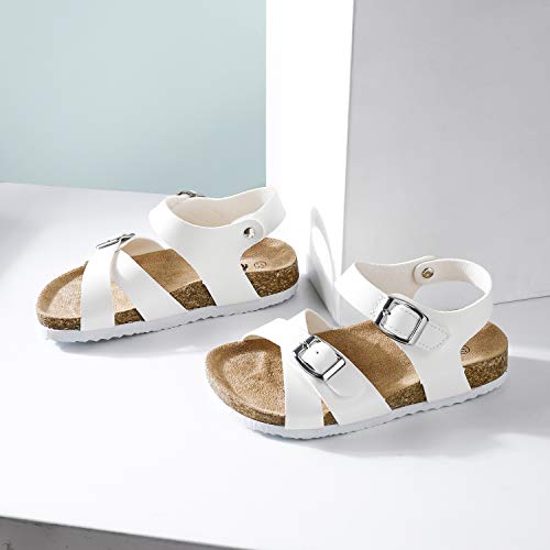 Trary Boys Girls White Sandals With Adujustable Buckle Strap, Cork Footbed Sandals For Little Kids, Size 3 #TOP2