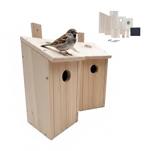Relaxdays Nistkasten Bausatz für Vögel, 2er Set, 32 mm Flugloch, HBT 26x12x13,5 cm, Vogelhaus selber Bauen, Holz, Natur