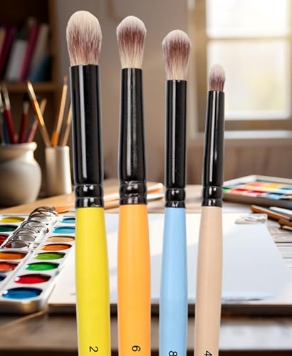 Image of Isomars Maestro Blending Brush Set of 4 - Professional Round Artist Brushes for Soft Blending, Shading and Transitions - Colorful Wooden Handles - Sizes 2, 4, 6, 8