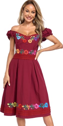 Image of Women's Mexican Dress Embroidered Causal Lace Party Dress