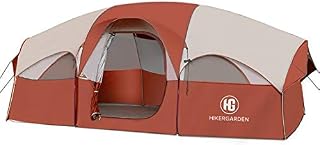 HIKERGARDEN Tent-8-Person-Camping-Tents, Waterproof Windproof Family Tent, 5 Large Mesh Windows, Double Layer, Divided