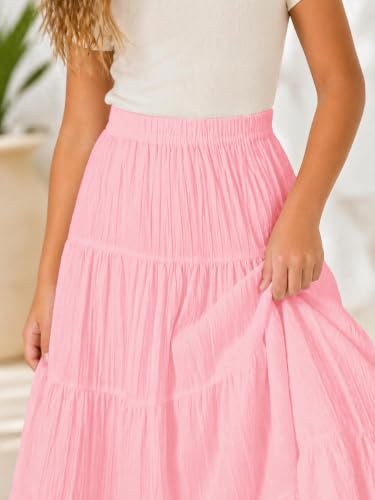 Image of Girls Tiered Maxi Skirt Boho Flowy Peasant Long Skirt for Kid 7-14