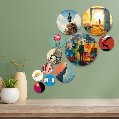 Image of RADIQORE Set of 11 Designer MDF Wooden Wall Hanging for Home Decoration | Office | Gift | Wall Decor Hanging Items | Wall Art | Living Room | Bedroom (abstract)