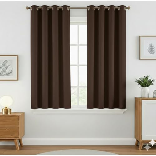 Image of Amazon Brand - Solimo Velvet Curtain Set of 2 (52x48 Inch) Plain Door & Window Curtains for Living Room & Bedroom |75% Light Blocking, Eyelet Curtains for Home Decor in Coffee Color (4 feet x 4 feet)