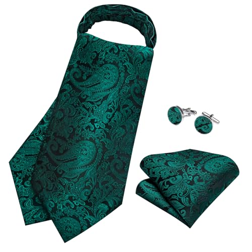 Image of DiBanGu Silk Woven Ascot Cravat with Pocket Square Set for Men | Paisley Ascot,Wrinkle-Resistant,Silky Smooth,Easy to Match,Cufflinks,Tie Ring,Wedding,Ceremonies,Party Occasions,Banquet