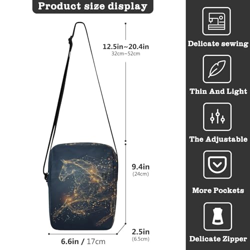 messenger bag for women crossbody men's shoulder bag Womens Cross Body Purse Bags Adjustable Strap for School School- Digital Style Glitter Running Horse3