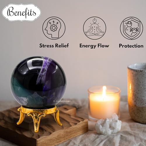 Image of Certified Fluorite Crystal Ball for Meditation - Premium Crystal Vastu Items for Home and Feng Shui Items for Good Luck - Ideal for Pooja Supplies and Spiritual Practices (1.5 inch Inch)