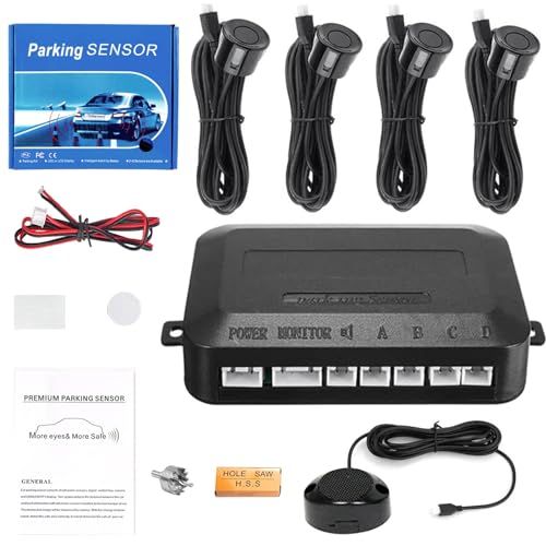 Car Rear Reversing Radar Kit with 4 Parking Sensors Audible Warning - Black