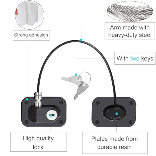 Image of ­ Door Lock With Key And Adhesives, Cabinet Restrictor Cable For Baby And Toddler, Lock For Cupboards, Drawers, Fridge, Wardrobe, Multicolor,1 Count