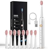 High Vibration 38000VPM Sonic Electric Toothbrush for Adults with Timer Dupont Brush Heads Ultra Whitening 5-Modes - White