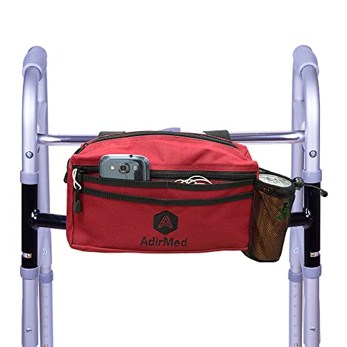 adirmed walker bag and wheelchair tote bag | folding and rolling walkers side pouch| rollator accessories | walker basket - red
