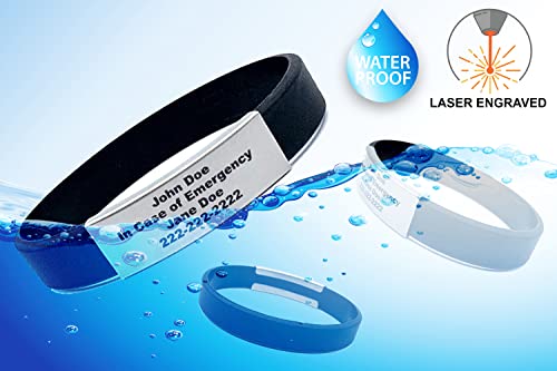 Waterproof Performance Black Skinny Sport Id Bracelet Hypo-Allergenic Silicone With Free Engraving (Medium 7 3/8") #TOP1