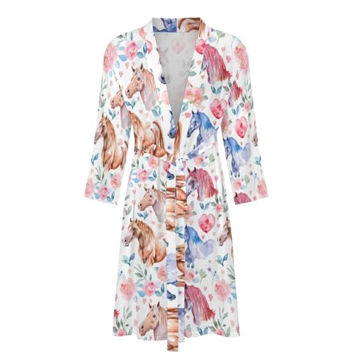 Watercolor Horses Hearts Flowers Funny Men's Robe Soft Lightweight Bathrobe Long-sleeve Spa Robes4