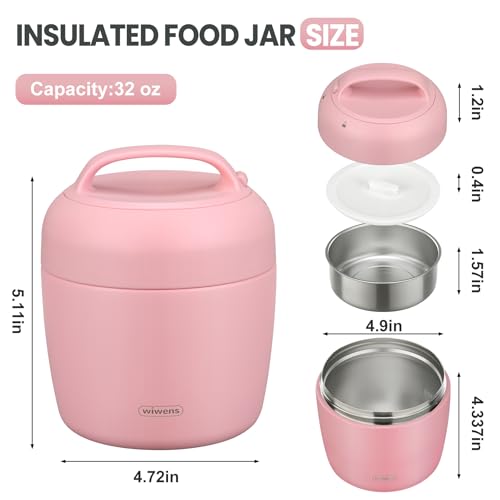 Image of wiwens Thermo Food Jar for Hot Food Adults 32OZ Soup Thermo Lunch Containers Wide Mouth Vacuum Insulated Stainless Steel Leakproof Bento Box with Spoon