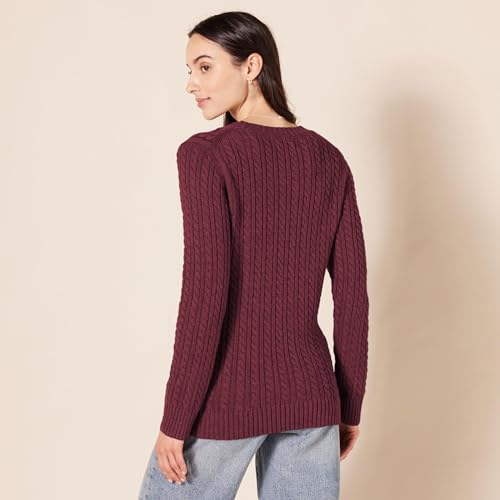 Image of Amazon Essentials Women's Regular Fit Soft Cotton Cable Knit Ribbed Crewneck Sweater (Available in Plus Size)