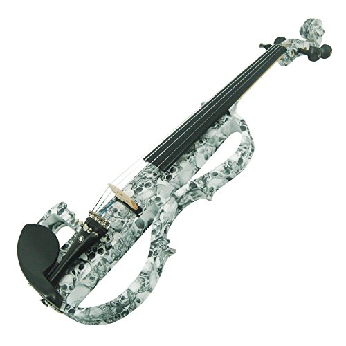 Kinglos 4/4 Black White Skull Colored Solid Wood Advanced Electric/Silent Violin Kit With Ebony Fittings Full Size (Dsg1312) #TOP2