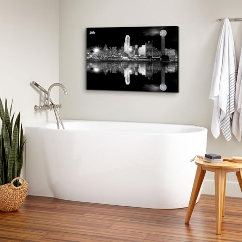 Image of Dallas City Landscape Canvas Wall Art Nature Texas Skyline Wall Decor Night View Pictures for Living Room Black and White Paintings Poster Modern Cityscape Landmarks Photography Prints Artwork 24x36 inch