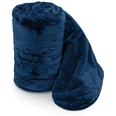 Ashley Mills Soft Faux Velvet Fur Mink Super Soft Throw Over Sofa Bed Blanket Large Double King (Navy Blue, 150 x 200 cm) Cover