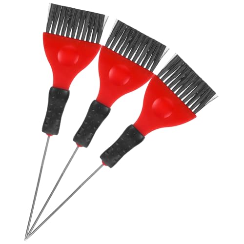 LIFKOME Pincel para Teñir el Cabello Punta de Acero Inoxidable Juego de 3 Unidades Color Rojo Brocha para Tinte Profesional para Peluquería y Uso Casa Aplicador Preciso para Coloración