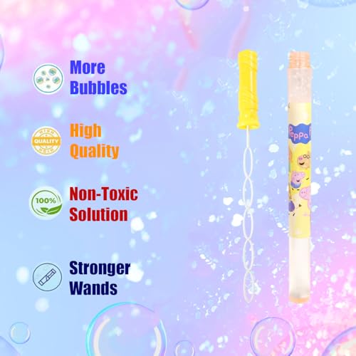 Image of Amazon Brand - Jam & Honey Peppa Pig Bubble Wand for Kids | 100ml Bubble Solution | Outdoor Birthday Party Fun Toy | Pack of 10