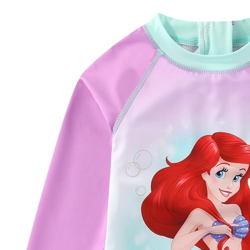 Disney The Little Mermaid Girls UPF 50+ One Piece Long Sleeve Rash Guard Bathing Suit for Toddler and Big Kids2