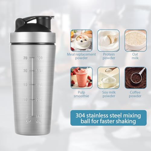 Roestvrijstalen proteïneshaker, 900 ml shaker, eiwitshaker, eiwit, sport, fitness met schaal, mixball en schuimborstel, shakes, BPA-vrij, lekvrij, duurzaam, geurneutraal, voor eiwitten, dieet - Afbeelding 6