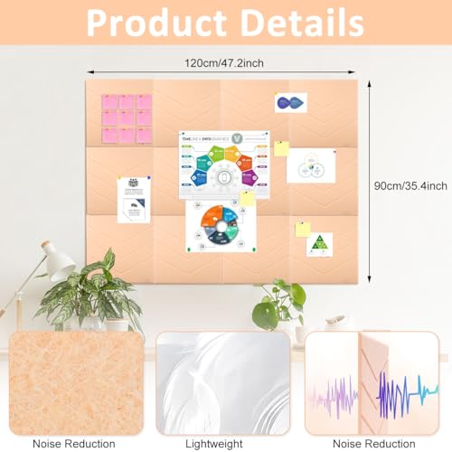 Image of Climberty 12 Pcs Felt Bulletin Board 11.8 inchx11.8 inch, Self-Adhesive Message Boards, Sound Absorbing Pin Boards for Photos, Notes, Wall Decor, Home & Office Organizer with 50 Thumbtacks (Peach Pink)